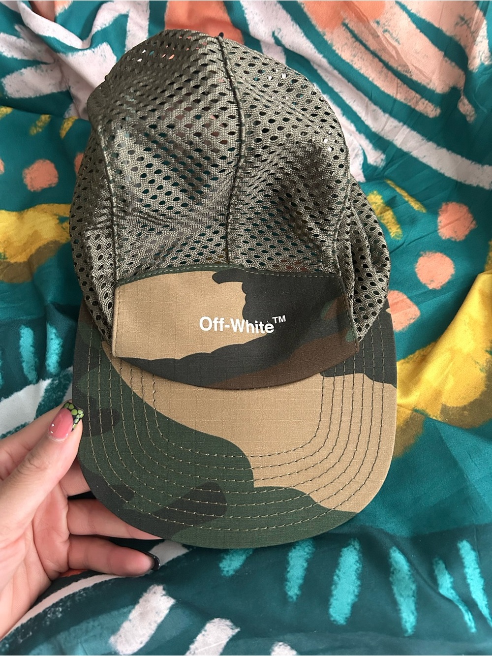 Off-White Camo Mesh Trucker Hat - Olive Green/Brown